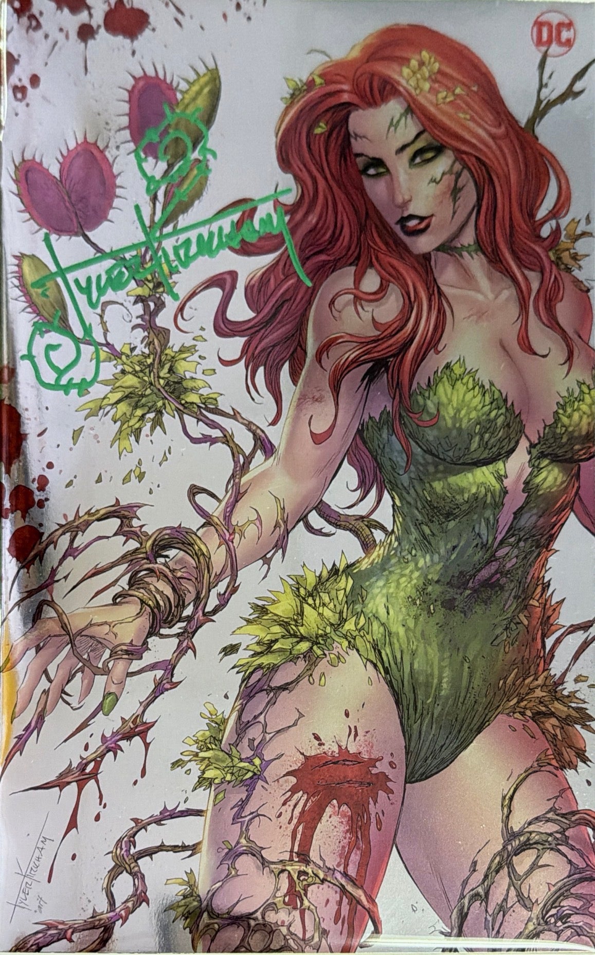 GOTHAM CITY SIRENS #1 TYLER KIRKHAM BATTLE DAMAGED POISON IVY FOIL VIRGIN VAR *SIGNED*