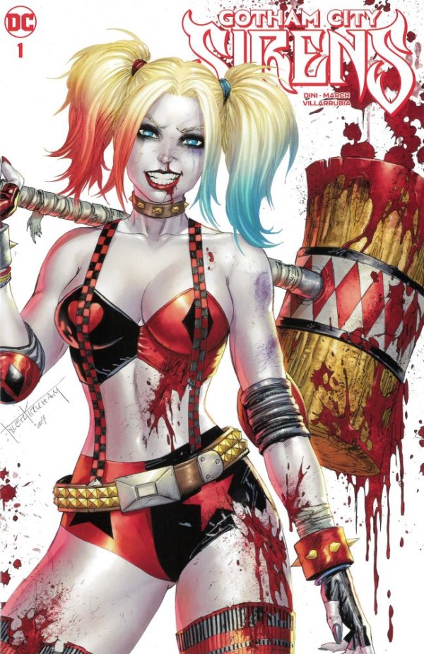 GOTHAM CITY SIRENS #1 TYLER KIRKHAM BATTLE DAMAGED HARLEY QUINN VAR *SIGNED*